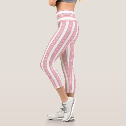 Pink and White Striped Capri Leggings