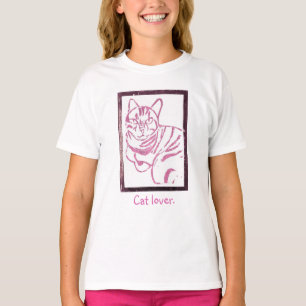Pink and white striped cat print in frame, tshirts