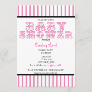 Pink and White Striped Circus Baby Shower Invitati Invitation