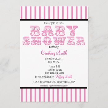 Pink And White Striped Circus Baby Shower Invitati Invitation by Stephie421 at Zazzle
