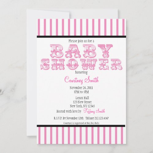 Pink and White Striped Circus Baby Shower Invitati Custom Invites