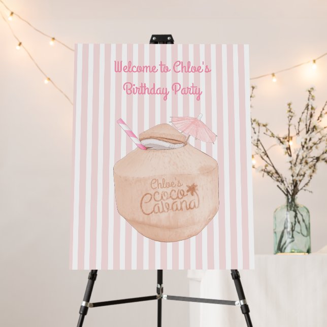 Pink and White Striped | Coconut Drink | Cabana  Foam Board (In Situ (Stand))