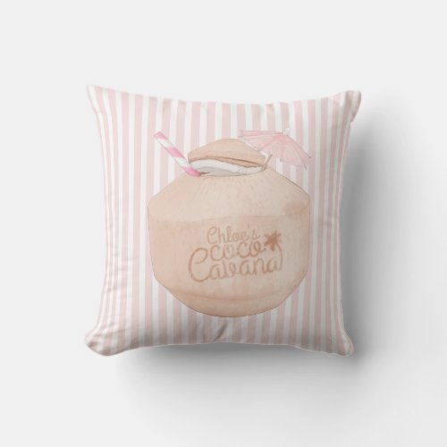 Pink and White Striped  Coconut Drink  Cabana Ou Outdoor Pillow