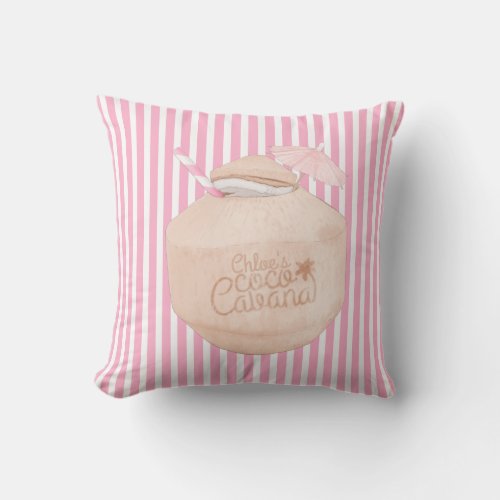 Pink and White Striped  Coconut Drink  Cabana  Outdoor Pillow