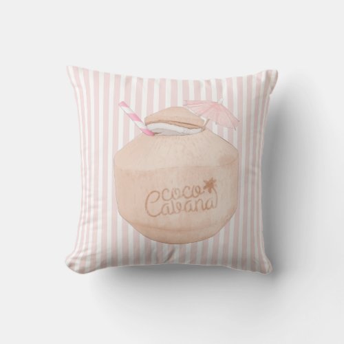 Pink and White Striped  Coconut Drink  Cabana Outdoor Pillow