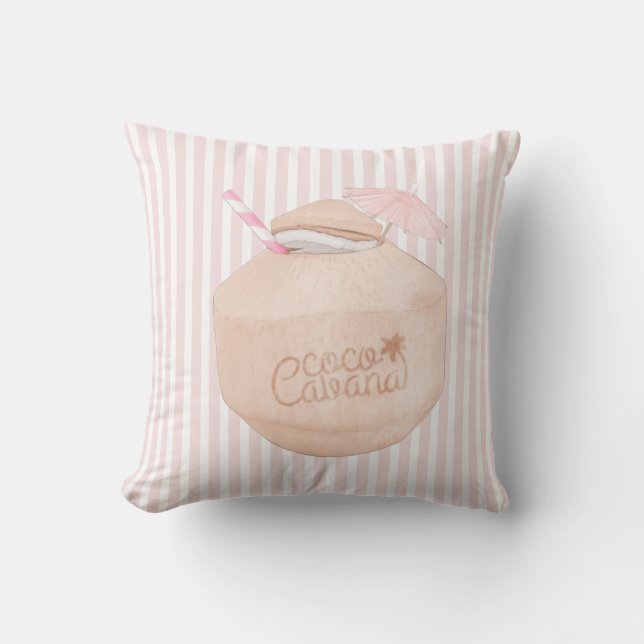 Pink and White Striped | Coconut Drink | Cabana Outdoor Pillow (Front)