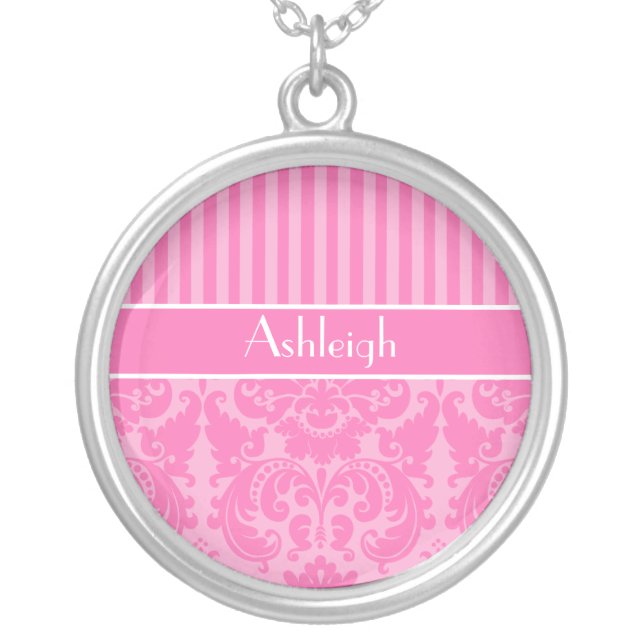 Pink and White Striped Damask Necklace (Front)