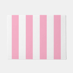 Pink and White Striped Door Mat
