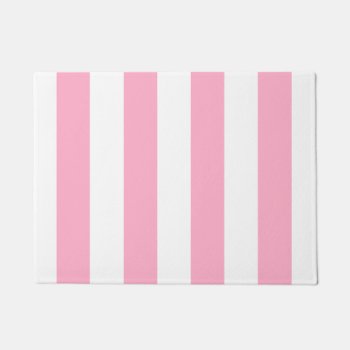 Pink And White Striped Door Mat by The_Happy_Nest at Zazzle