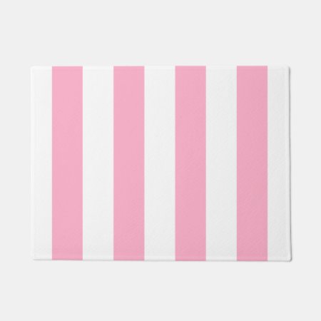 Pink And White Striped Door Mat