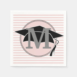 Pink and White Striped Graduation Cap Party Napkins