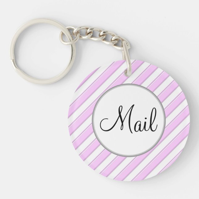 Pink and White Striped Mail Key Keychain (Front)