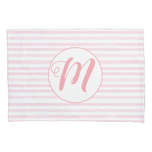 Pink and White Striped Monogrammed Pillow Case