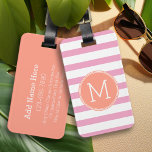 Pink and White Striped Pattern Coral Monogram Luggage Tag<br><div class="desc">A bold and modern design with an area for monograms. If you need to adjust the artwork or change the font,  you can click on the customize area. This will take you to the design tool where you can make many changes.</div>