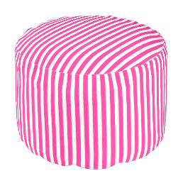 Pink and White Striped Pattern Pouf Seat