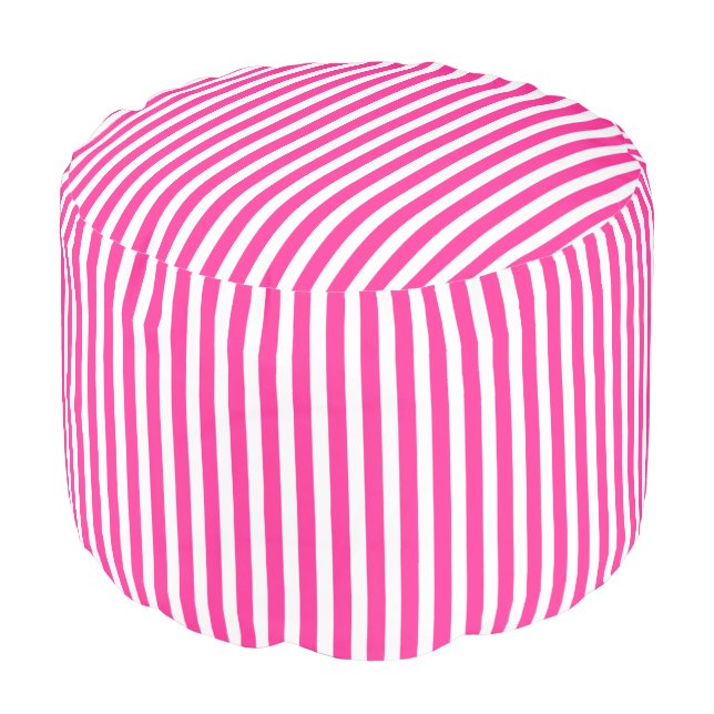 Pink and White Striped Pattern Pouf Seat (Angled Front)