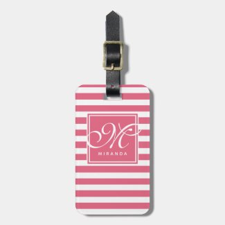 Pink and White Striped Pattern - Script Monogram Luggage Tag