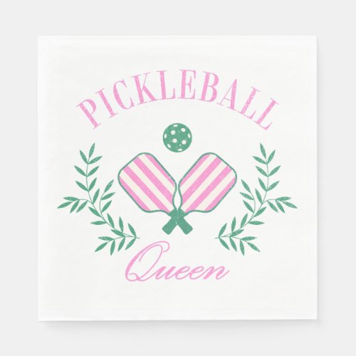 Pink and White Striped  Pickleball Queen Napkins