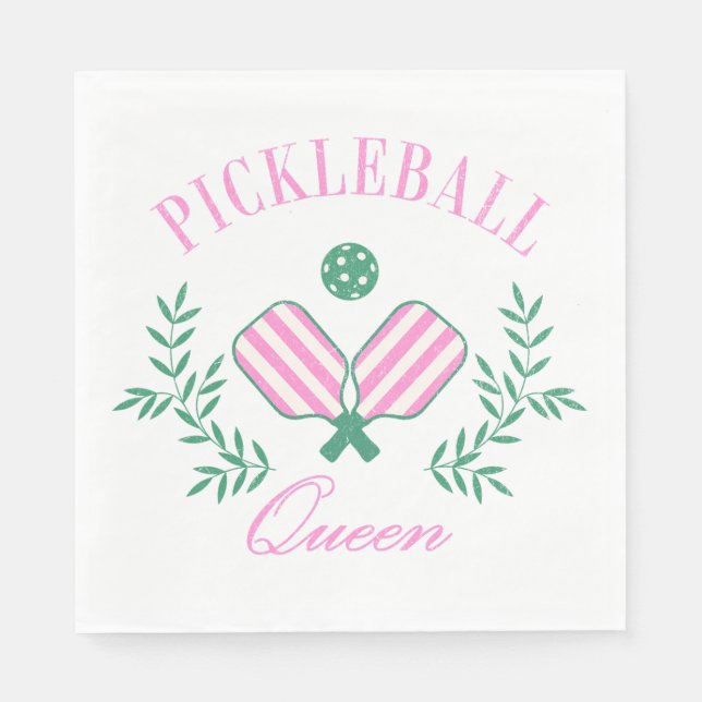 Pink and White Striped | Pickleball Queen Napkins (Front)