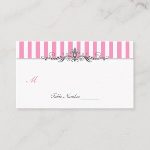 Pink and White Striped Place Card Business Card Template