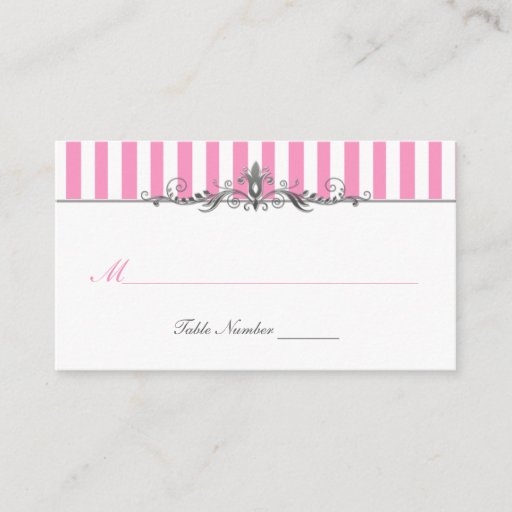 Customizable Pink and White Striped Place Card Business Card Template