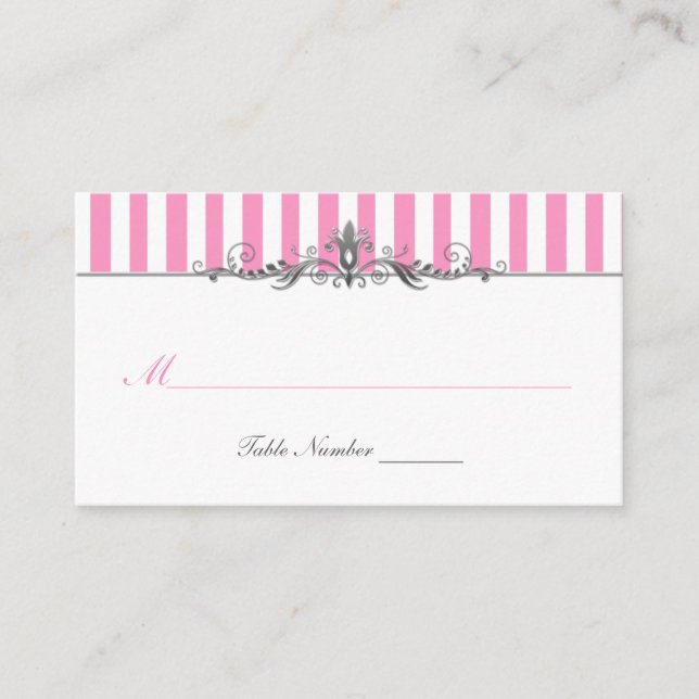 Pink and White Striped Place Card (Front)