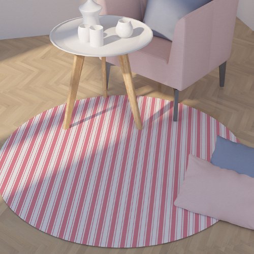 Pink and White Striped Round Rug