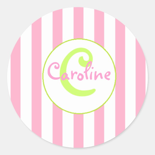 Pink and White Striped Sticker with Lime Accents (Front)