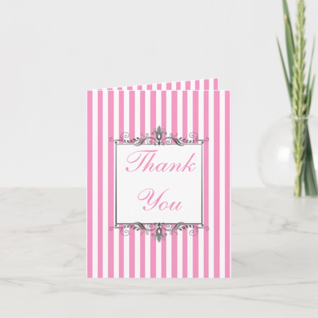 Pink and White Striped Thank You Card (Front)