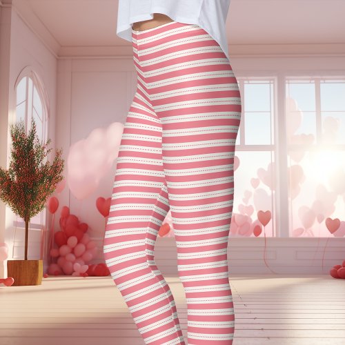 Pink And White Striped Valentine'S Day Leggings