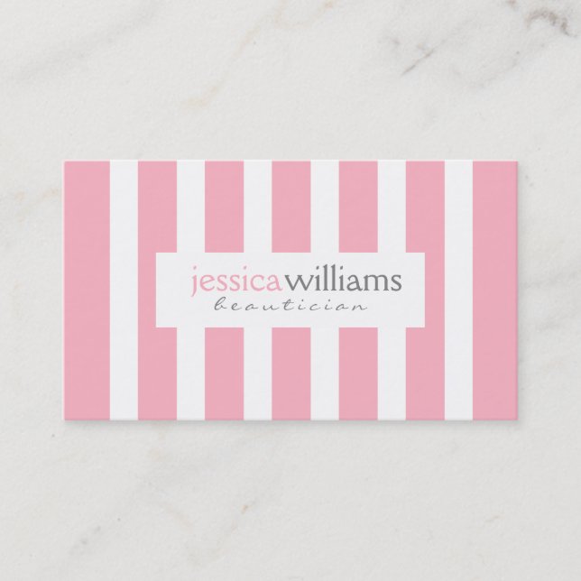 Pink And White Stripes Business Card (Front)
