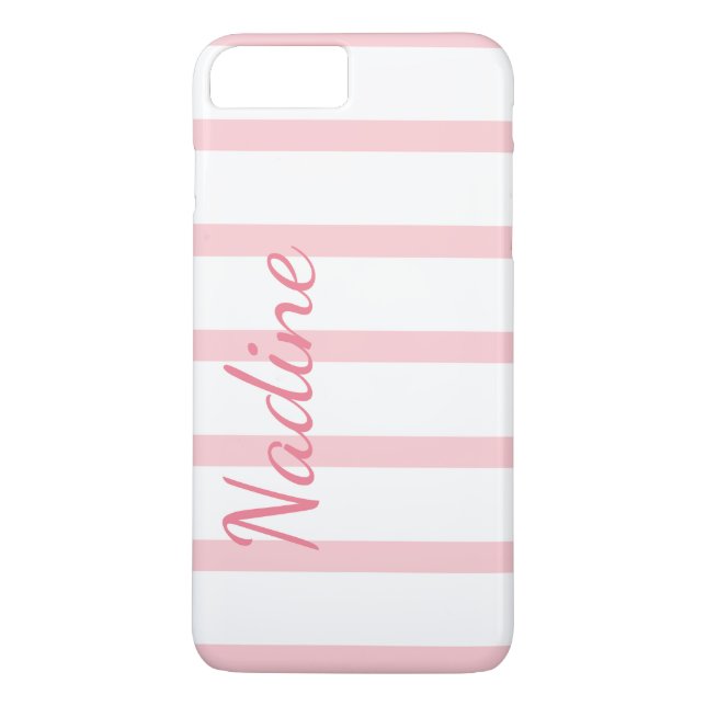 Pink and White Stripes Custom iPhone 7 Plus Case (Back)