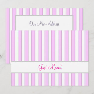 Pink and White Stripes Editable New Address Announcement