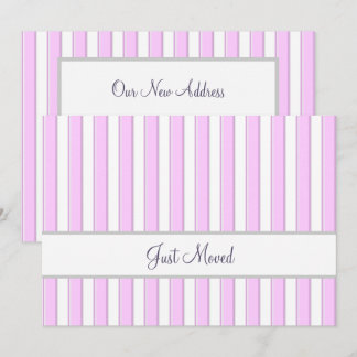Pink and White Stripes Editable Script New Address Announcement