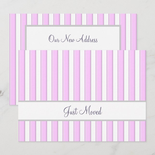 Pink and White Stripes Editable Script New Address Announcement (Front/Back)
