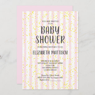 Pink and White Stripes Girl Baby Shower Invitation
