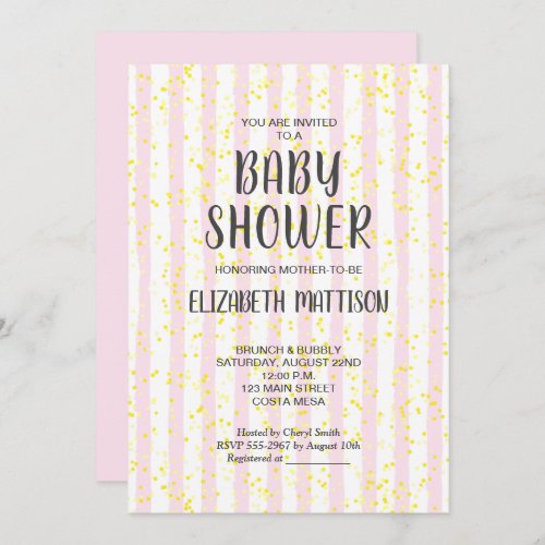 Pink and White Stripes Girl Baby Shower Invitation