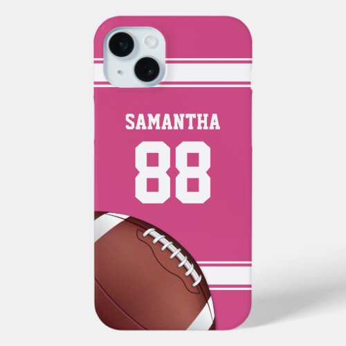 Pink and White Stripes Jersey Football iPhone 15 Plus Case