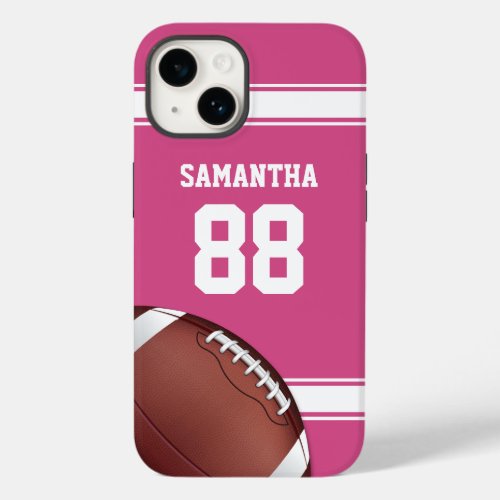 Pink and White Stripes Jersey Football Case_Mate iPhone 14 Case