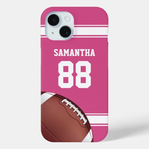 Pink and White Stripes Jersey Football iPhone 15 Case