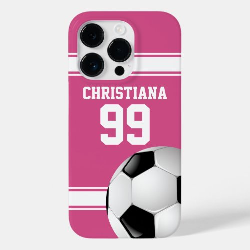 Pink and White Stripes Jersey Soccer Ball Case_Mate iPhone 14 Pro Case