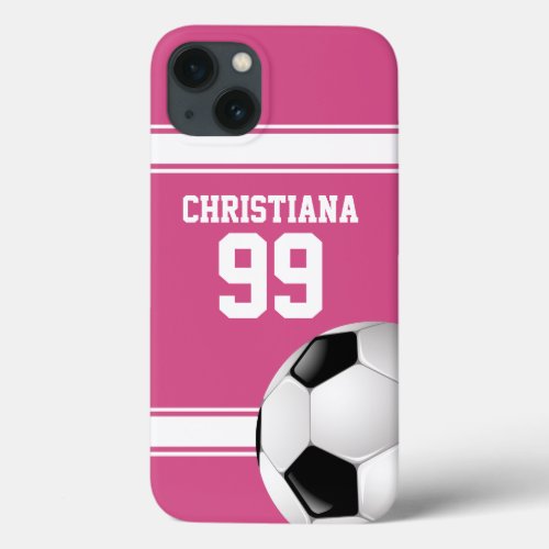Pink and White Stripes Jersey Soccer Ball iPhone 13 Case