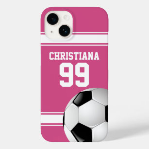 Pink and White Stripes Jersey Soccer Ball Case-Mate iPhone 14 Case