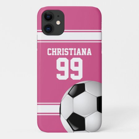 Pink And White Stripes Jersey Soccer Ball Iphone 11 Case