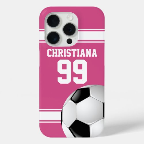 Pink and White Stripes Jersey Soccer Ball iPhone 15 Pro Case