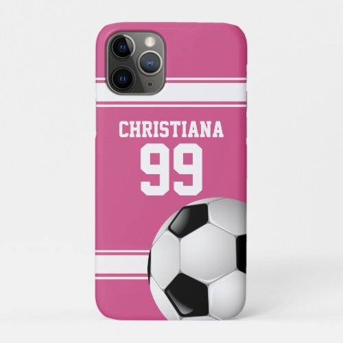 Pink and White Stripes Jersey Soccer Ball iPhone 11 Pro Case