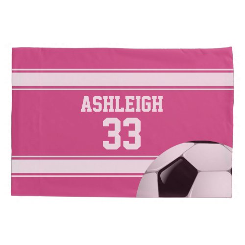 Pink and White Stripes Jersey Soccer Ball Pillow Case