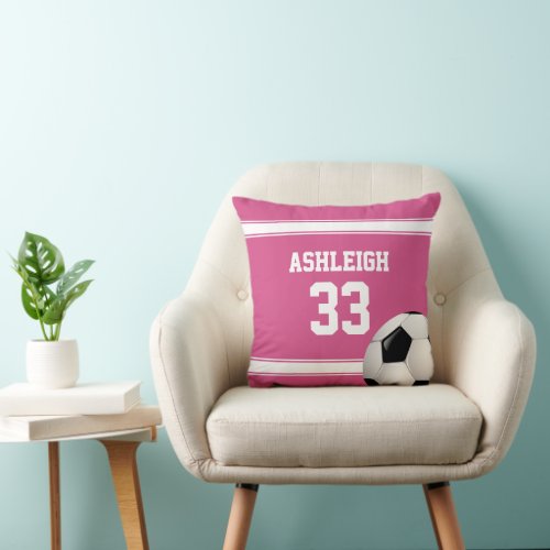 Pink and White Stripes Jersey Soccer Ball Throw Pillow