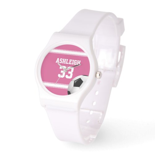 Pink and White Stripes Jersey Soccer Ball Watch
