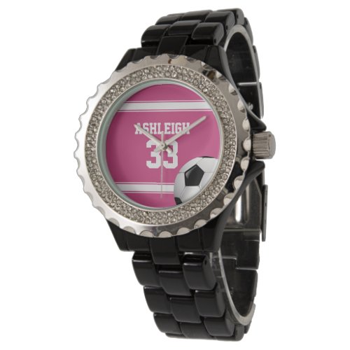 Pink and White Stripes Jersey Soccer Ball Watch